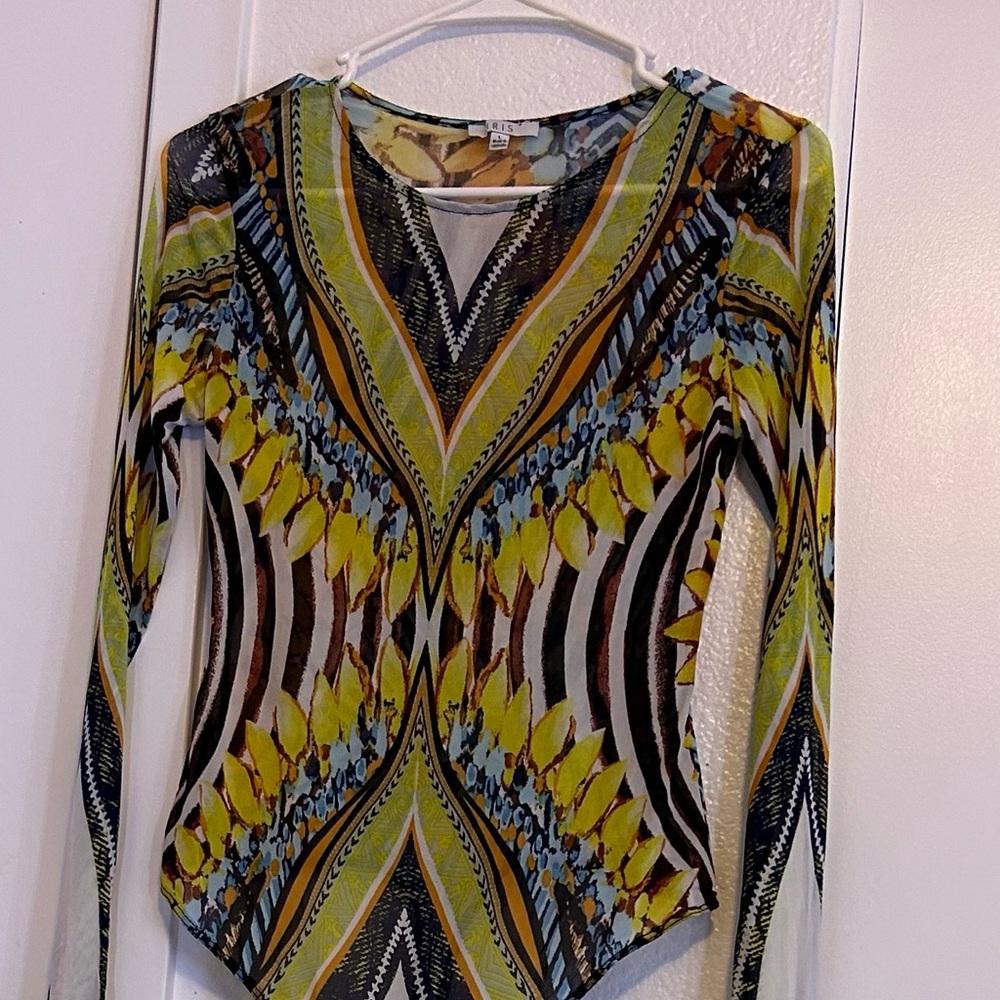 Green and Yellow Graphic Asymmetrical Bodysuit